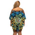 Baby in the Womb Off Shoulder Short Dress Aboriginal Art Style