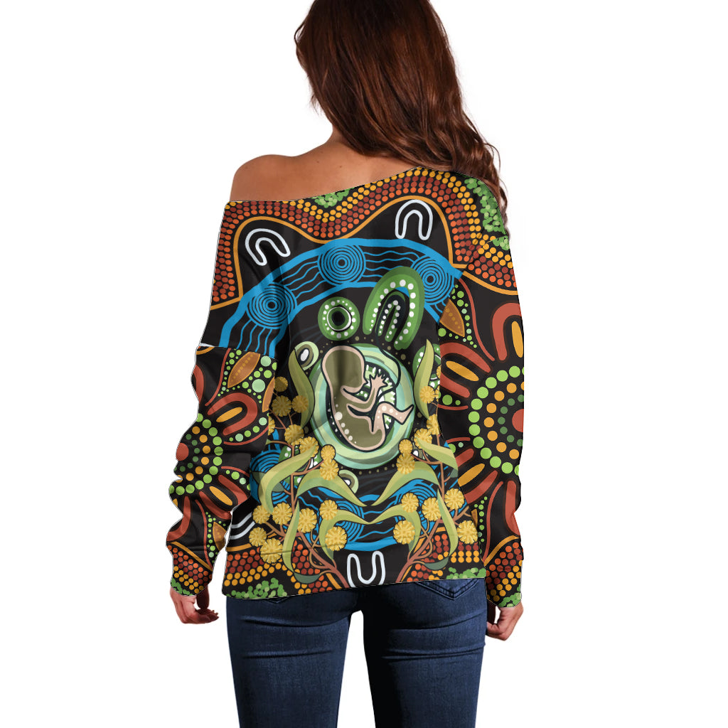 Baby in the Womb Off Shoulder Sweater Aboriginal Art Style
