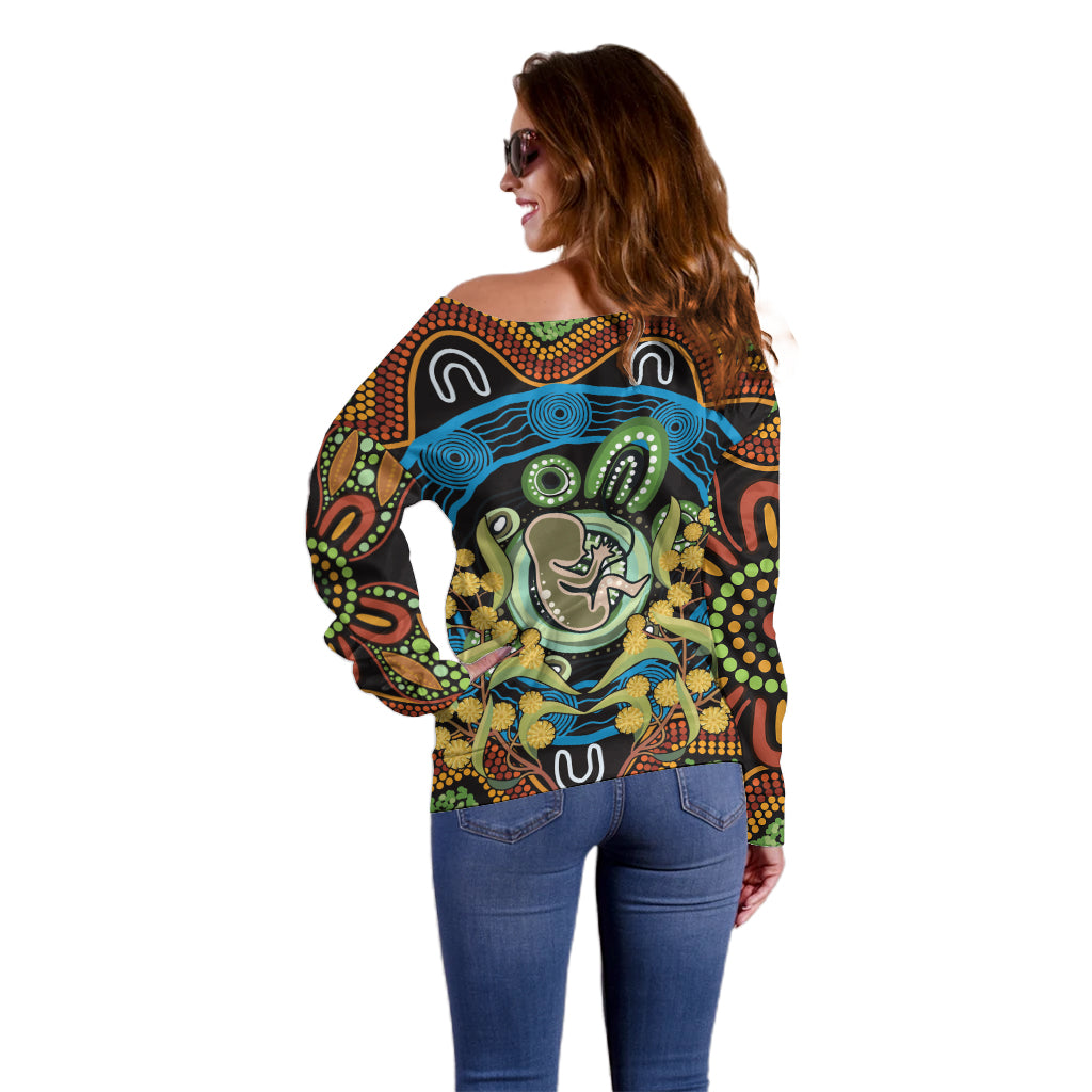 Baby in the Womb Off Shoulder Sweater Aboriginal Art Style
