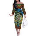 Baby in the Womb Off The Shoulder Long Sleeve Dress Aboriginal Art Style