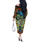 Baby in the Womb Off The Shoulder Long Sleeve Dress Aboriginal Art Style