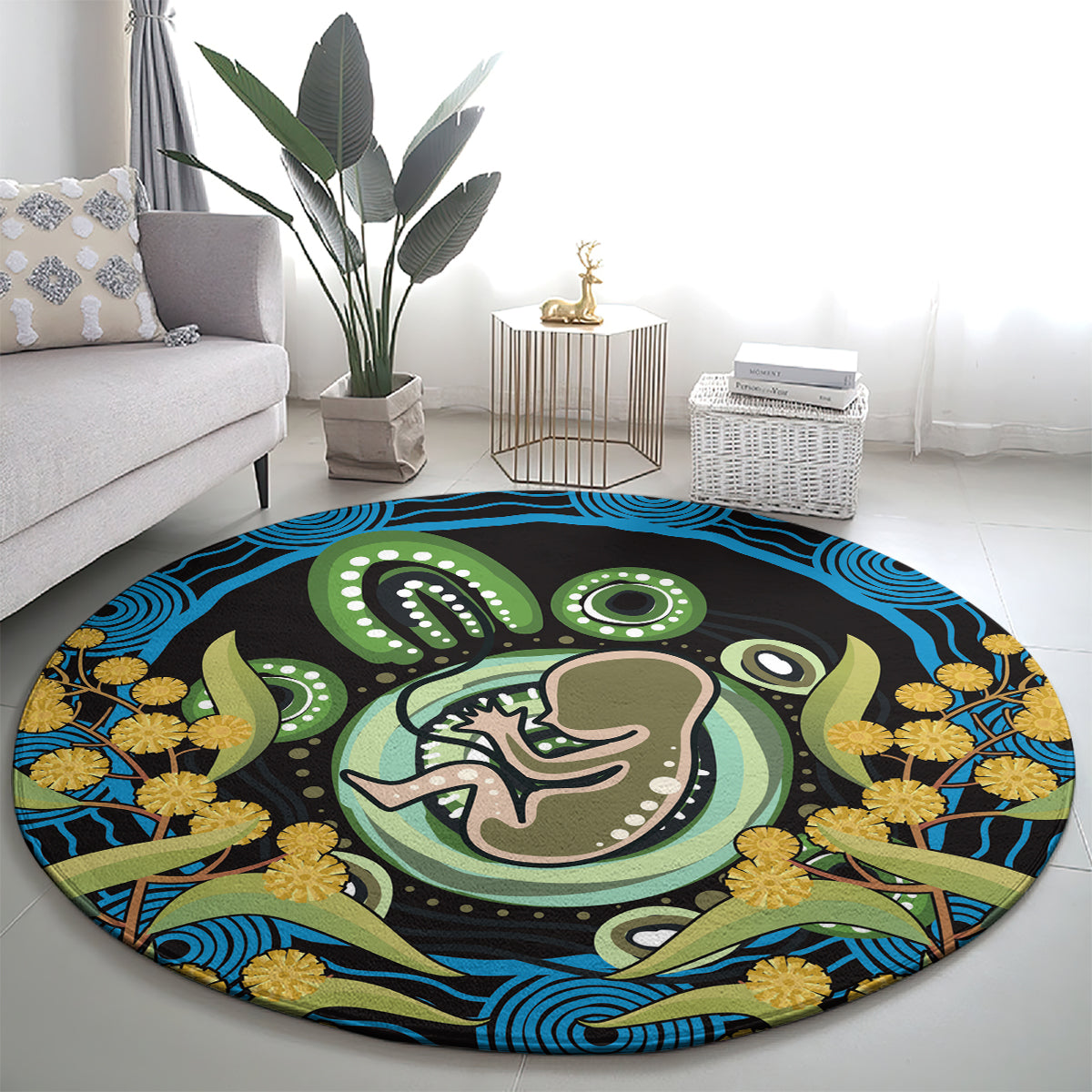 Baby in the Womb Round Carpet Aboriginal Art Style