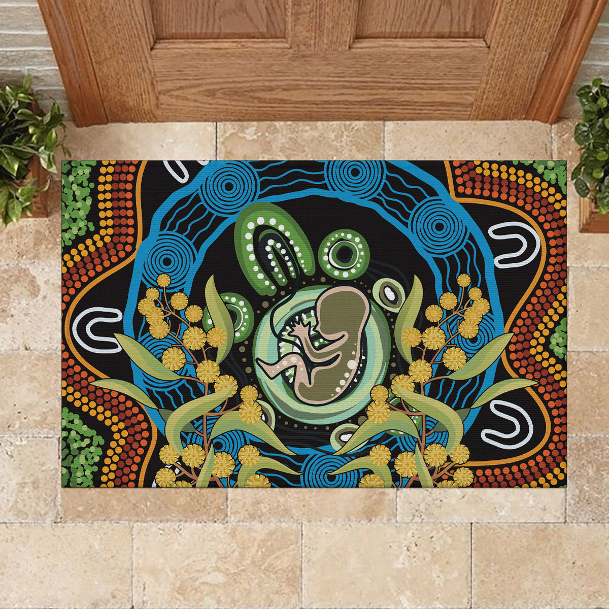 Baby in the Womb Rubber Doormat Aboriginal Art Style