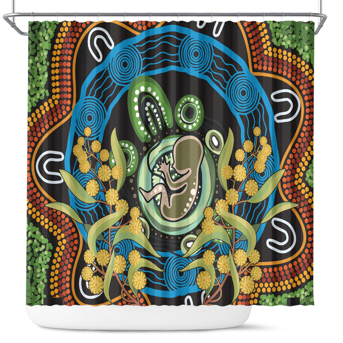 Baby in the Womb Shower Curtain Aboriginal Art Style