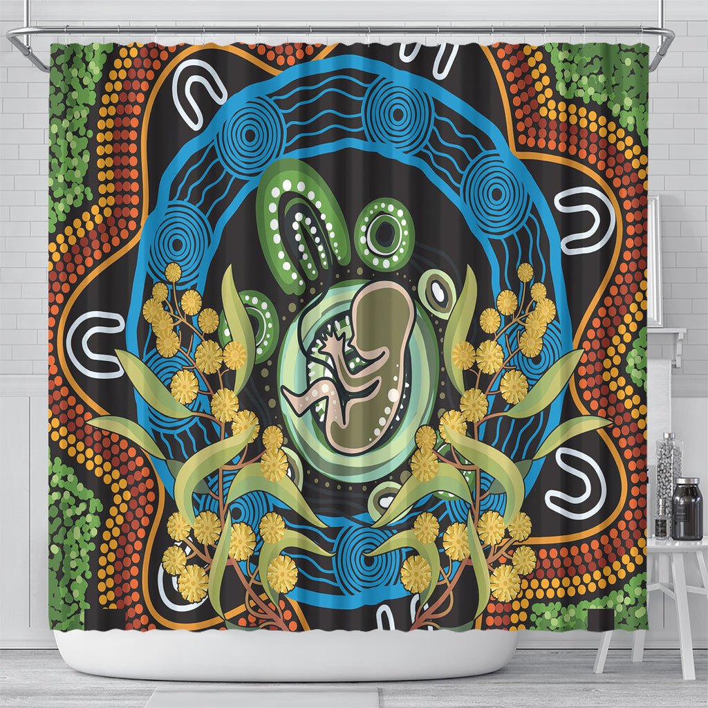 Baby in the Womb Shower Curtain Aboriginal Art Style