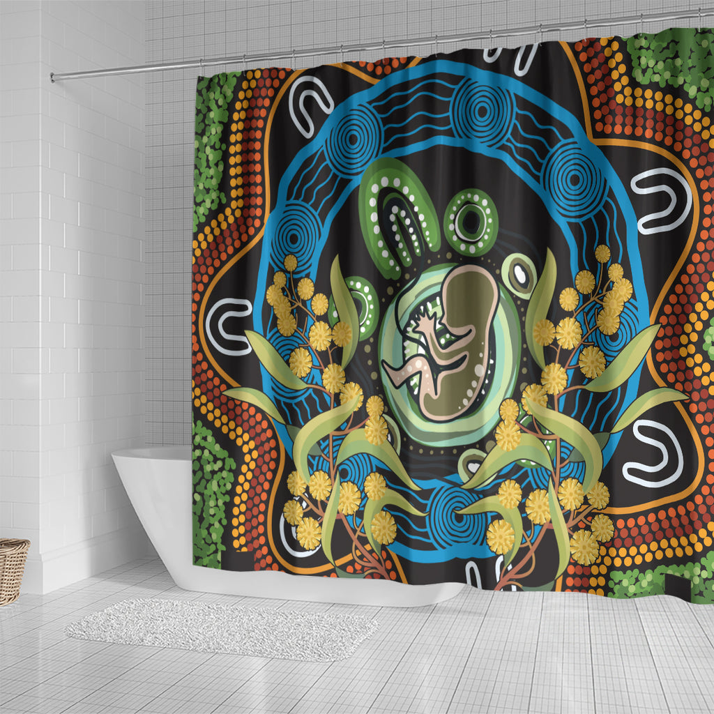 Baby in the Womb Shower Curtain Aboriginal Art Style