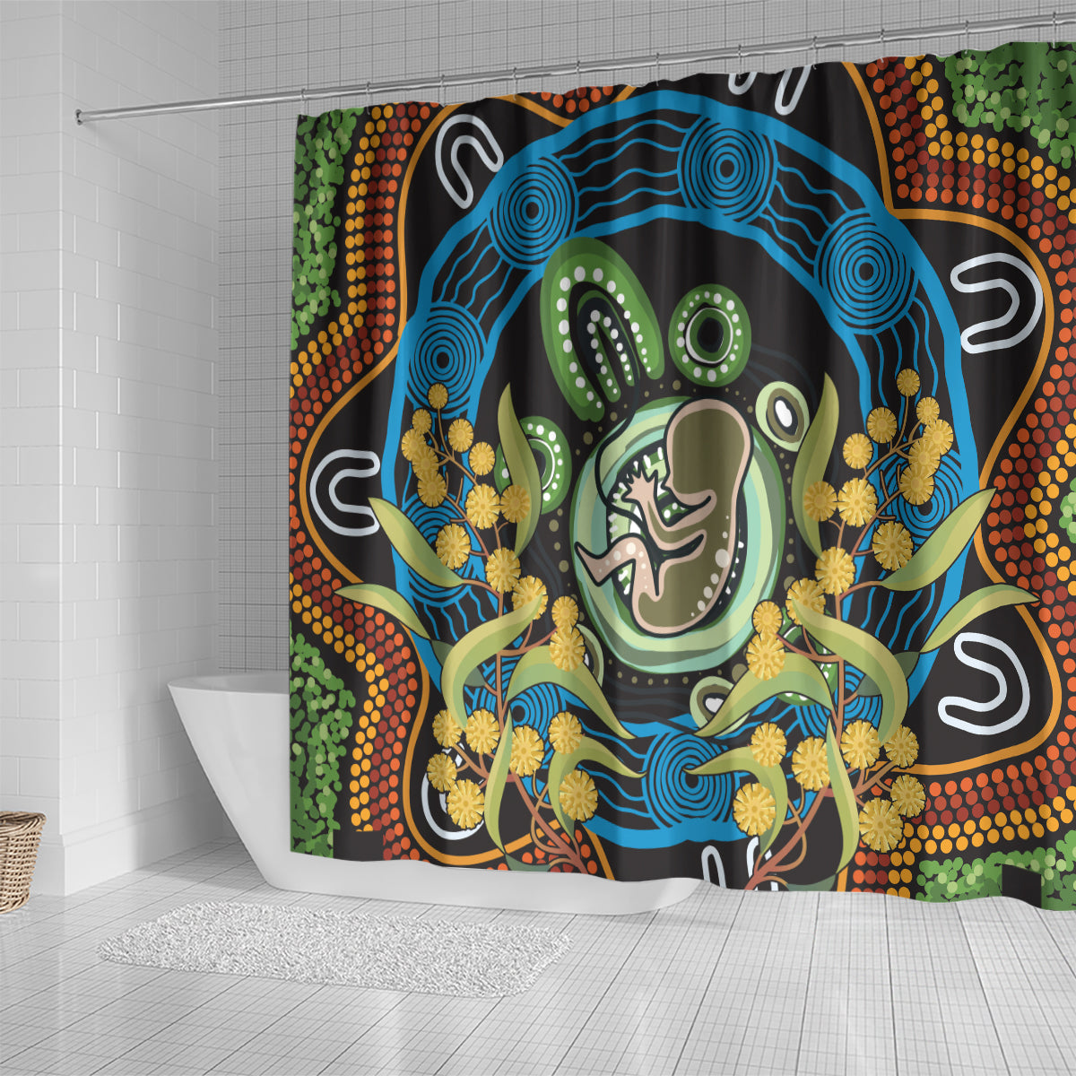 Baby in the Womb Shower Curtain Aboriginal Art Style
