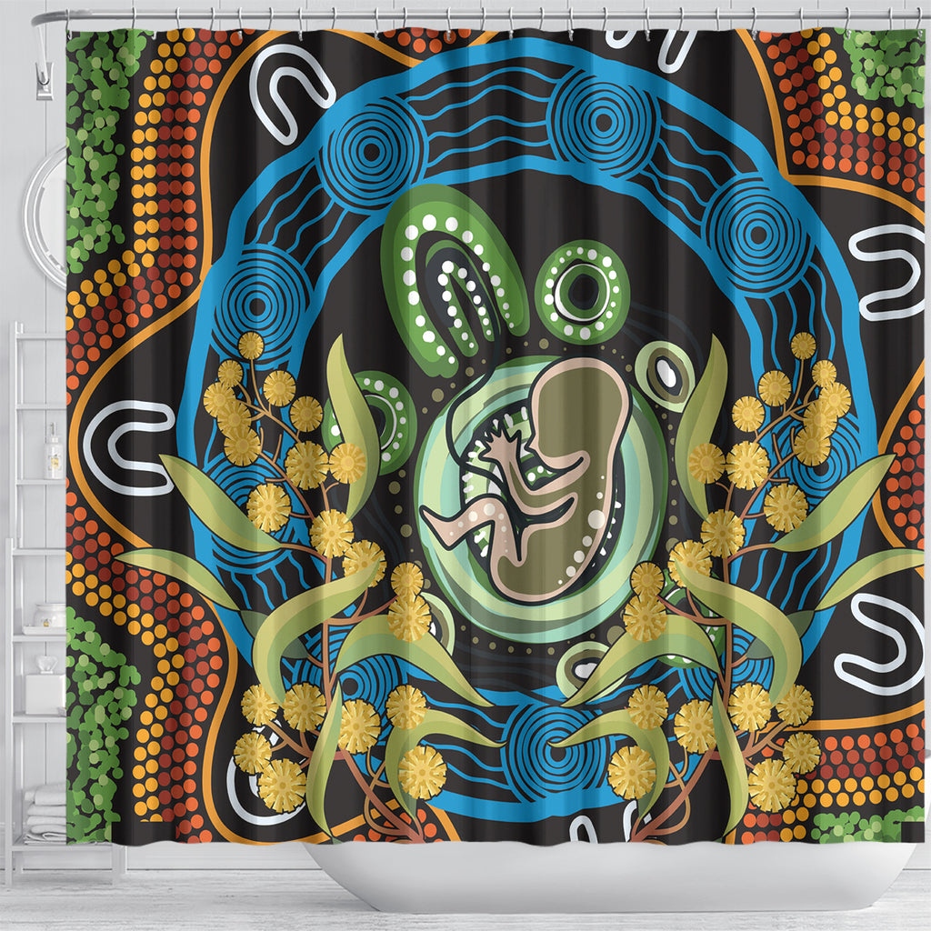 Baby in the Womb Shower Curtain Aboriginal Art Style