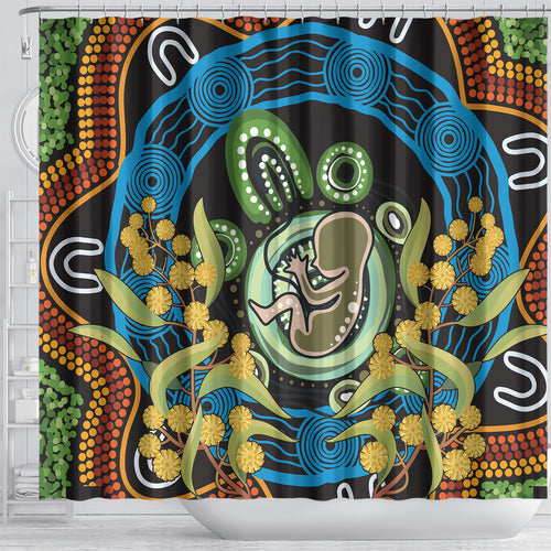 Baby in the Womb Shower Curtain Aboriginal Art Style