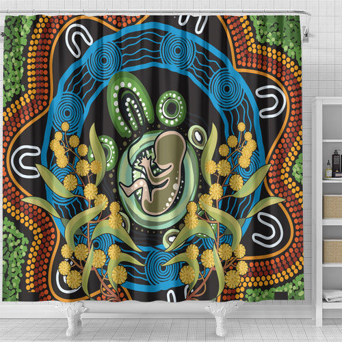 Baby in the Womb Shower Curtain Aboriginal Art Style