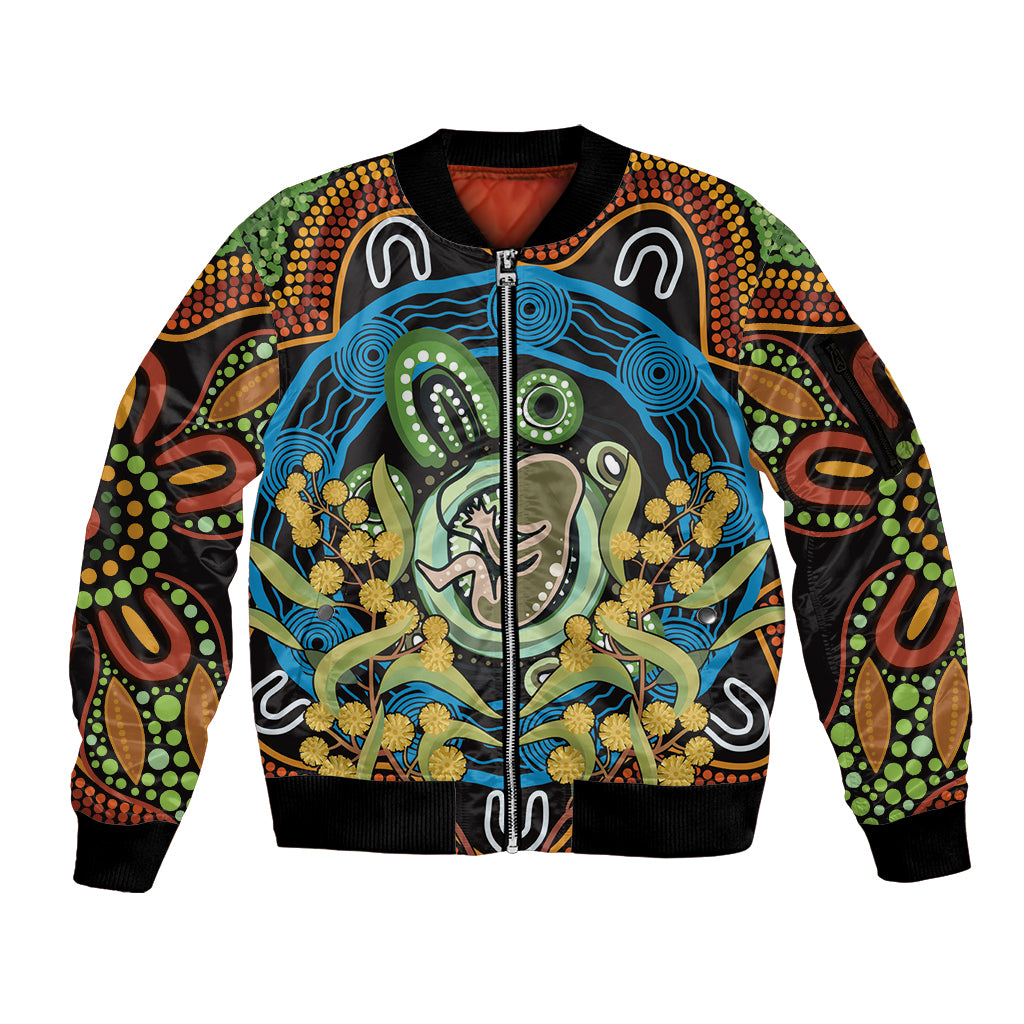 Baby in the Womb Sleeve Zip Bomber Jacket Aboriginal Art Style