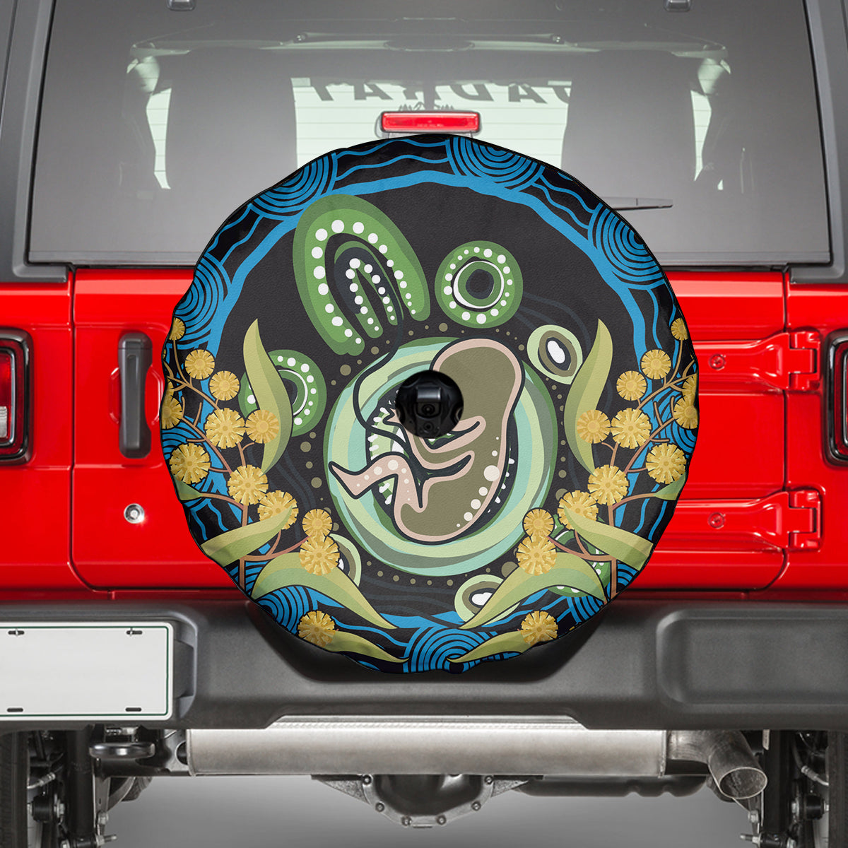 Baby in the Womb Spare Tire Cover Aboriginal Art Style