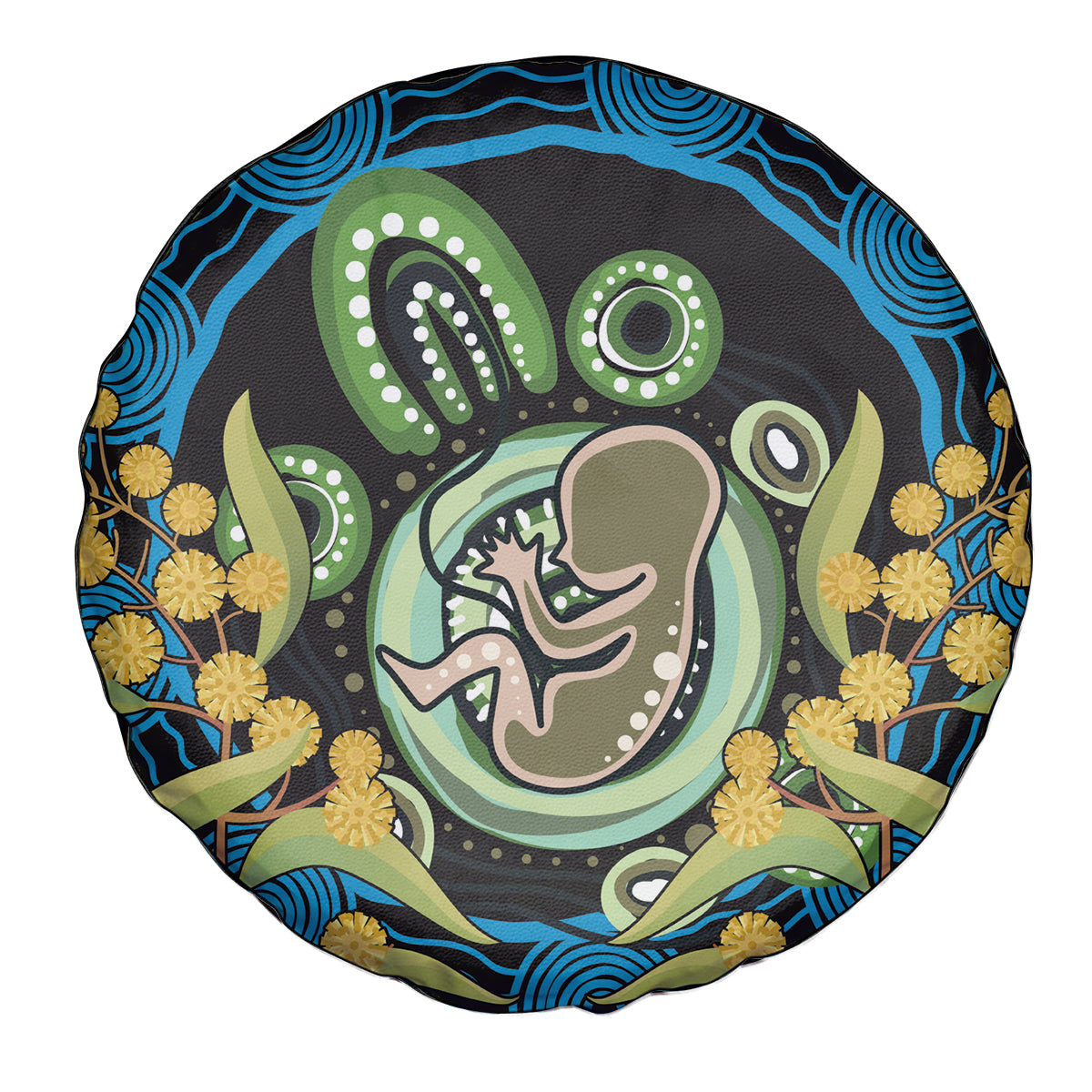 Baby in the Womb Spare Tire Cover Aboriginal Art Style