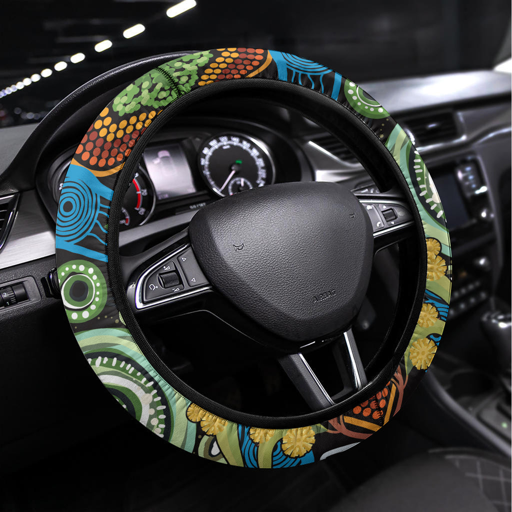 Baby in the Womb Steering Wheel Cover Aboriginal Art Style