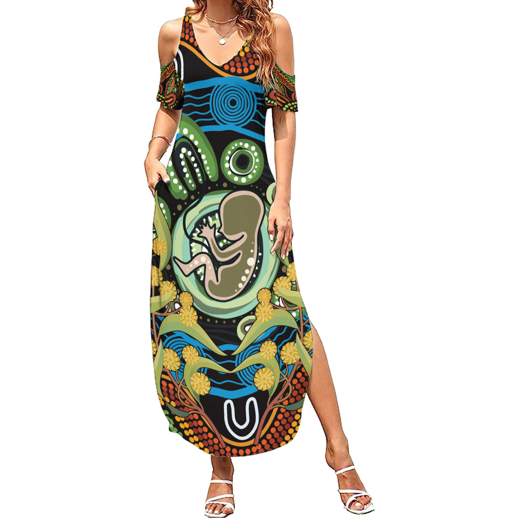 Baby in the Womb Summer Maxi Dress Aboriginal Art Style