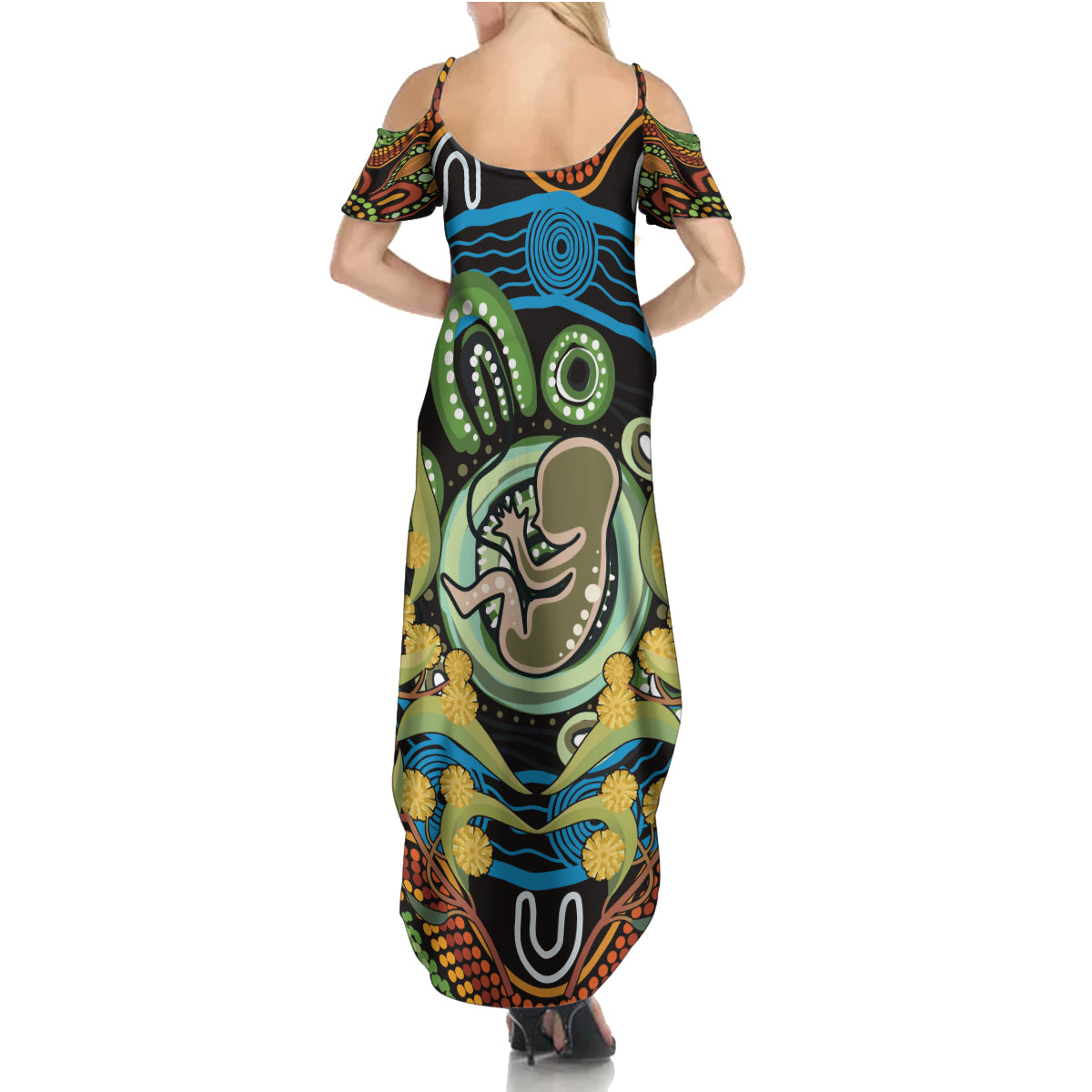 Baby in the Womb Summer Maxi Dress Aboriginal Art Style