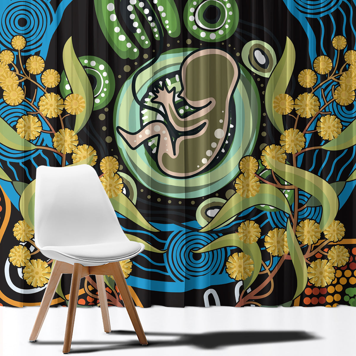 Baby in the Womb Window Curtain Aboriginal Art Style