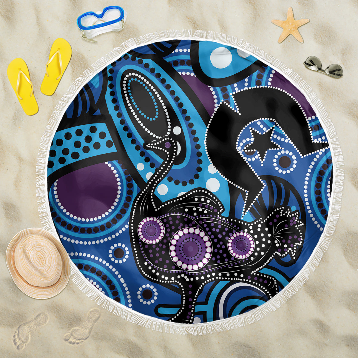 Emu NAIDOC 2024 Beach Blanket Aboriginal Art Style