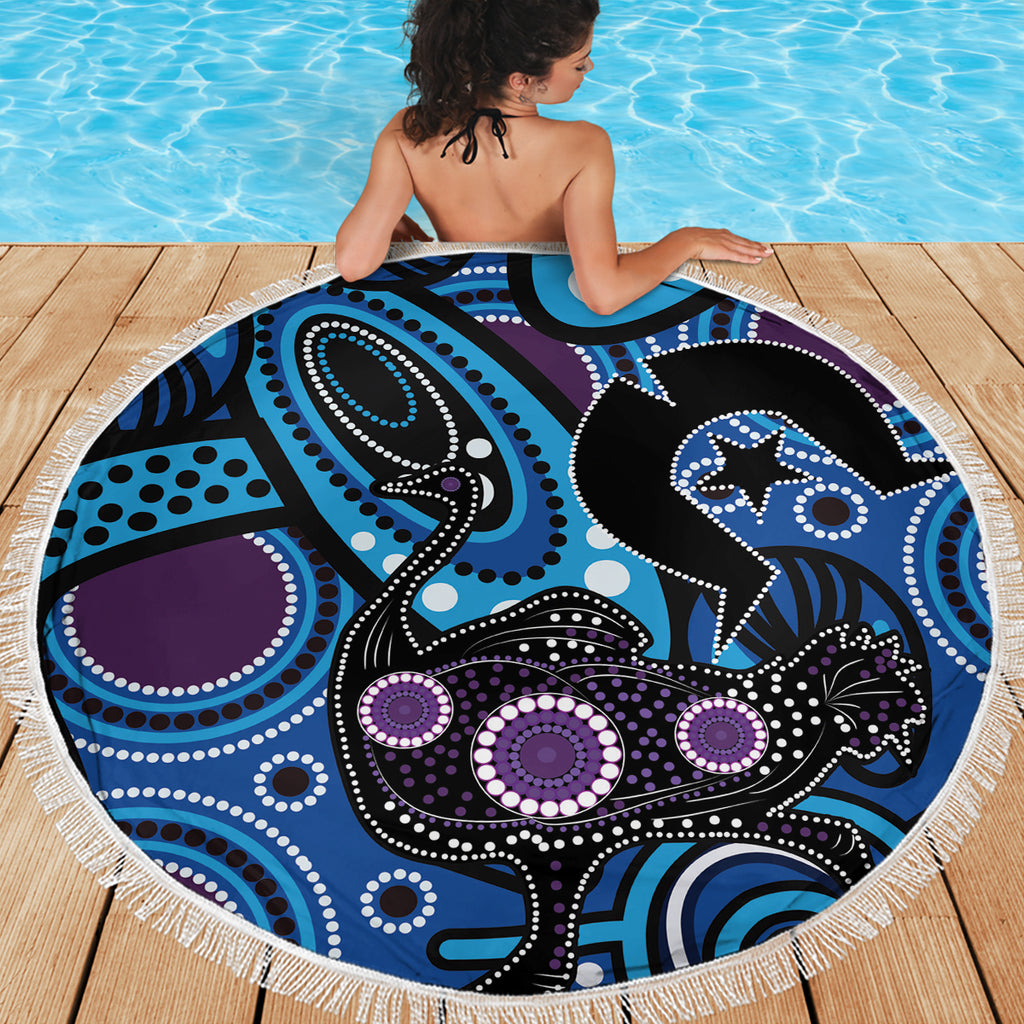 Emu NAIDOC 2024 Beach Blanket Aboriginal Art Style
