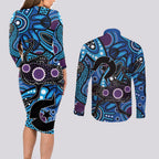 Emu NAIDOC 2024 Couples Matching Long Sleeve Bodycon Dress and Long Sleeve Button Shirt Aboriginal Art Style