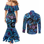 Emu NAIDOC 2024 Couples Matching Mermaid Dress and Long Sleeve Button Shirt Aboriginal Art Style