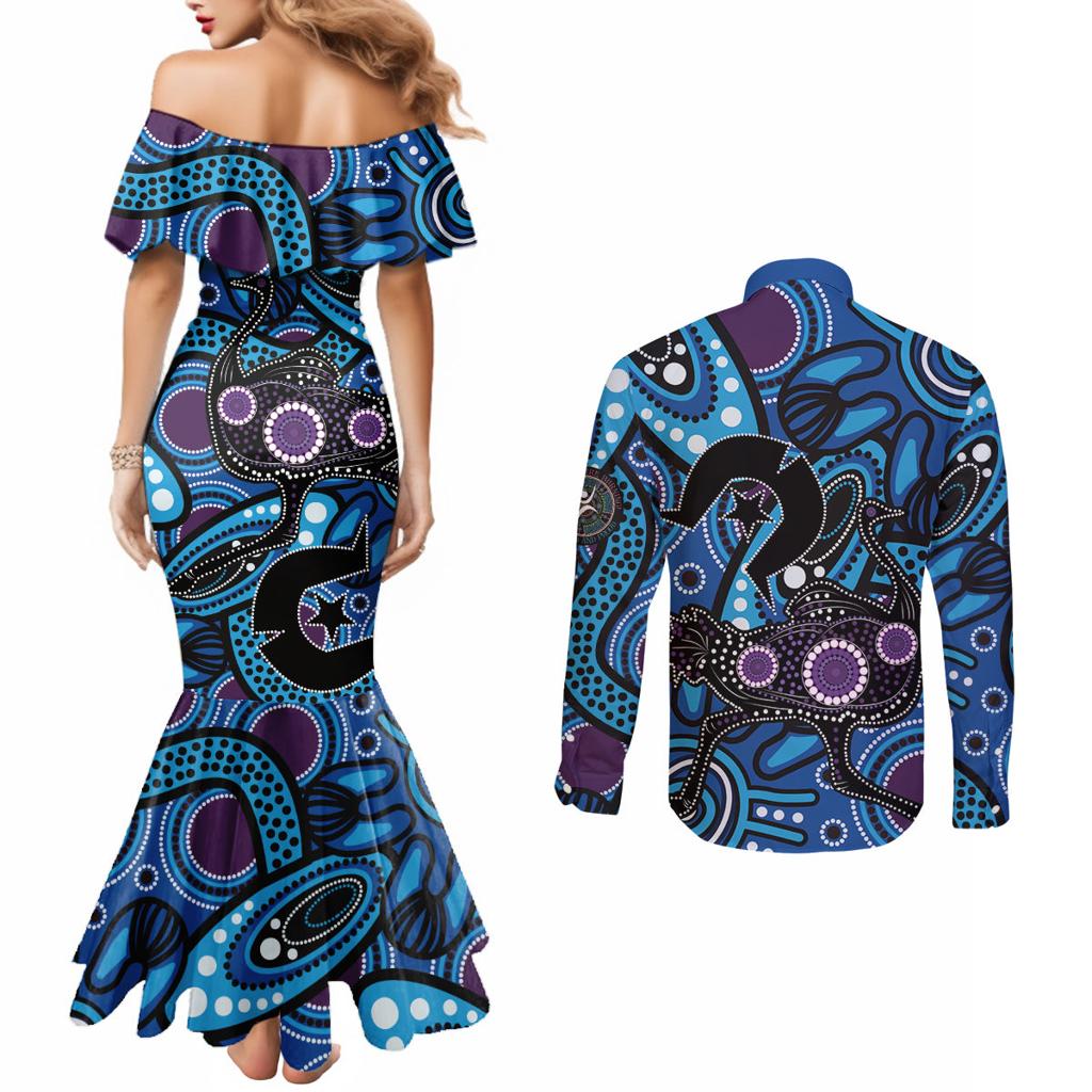 Emu NAIDOC 2024 Couples Matching Mermaid Dress and Long Sleeve Button Shirt Aboriginal Art Style