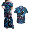 Emu NAIDOC 2024 Couples Matching Off Shoulder Maxi Dress and Hawaiian Shirt Aboriginal Art Style