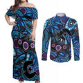 Emu NAIDOC 2024 Couples Matching Off Shoulder Maxi Dress and Long Sleeve Button Shirt Aboriginal Art Style