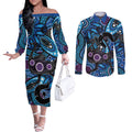 Emu NAIDOC 2024 Couples Matching Off The Shoulder Long Sleeve Dress and Long Sleeve Button Shirt Aboriginal Art Style
