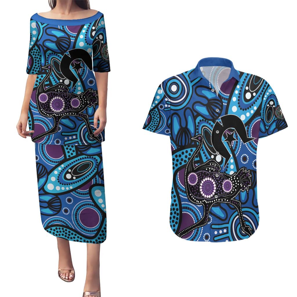 Emu NAIDOC 2024 Couples Matching Puletasi and Hawaiian Shirt Aboriginal Art Style
