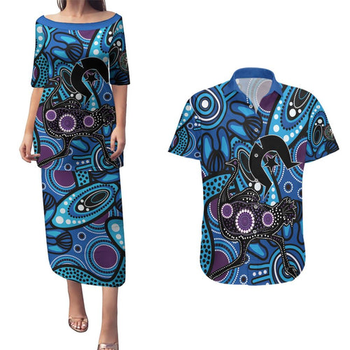 Emu NAIDOC 2024 Couples Matching Puletasi and Hawaiian Shirt Aboriginal Art Style