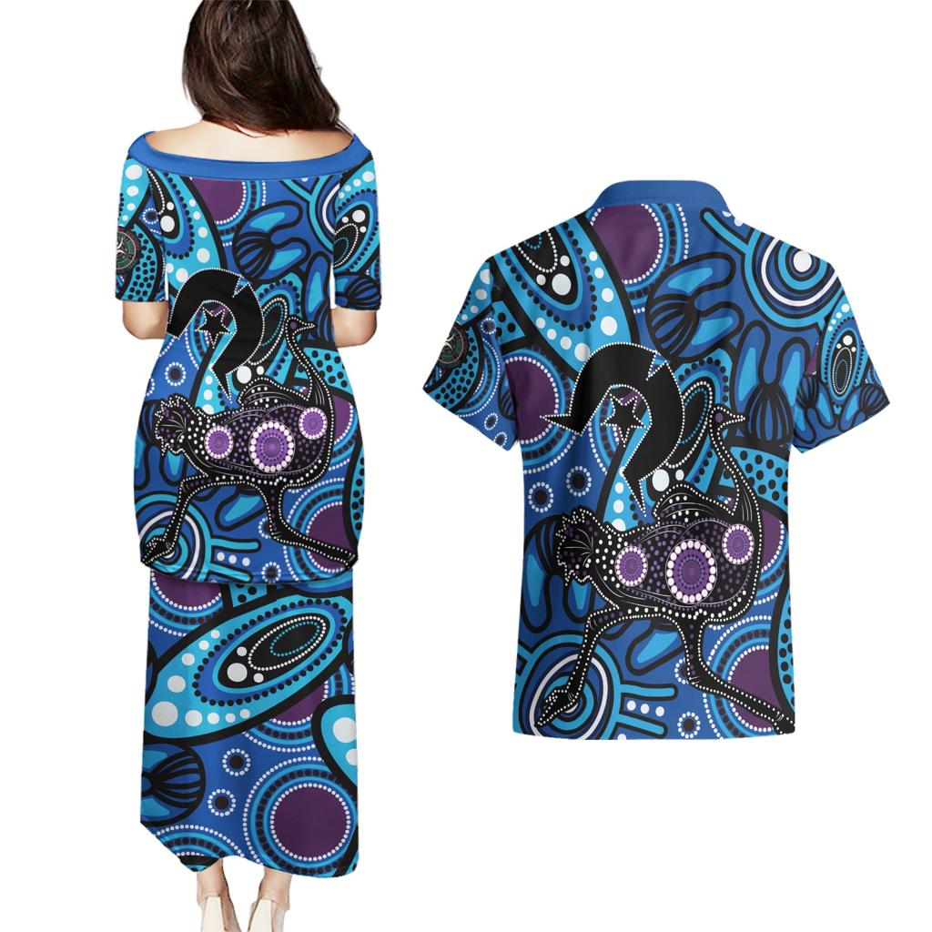 Emu NAIDOC 2024 Couples Matching Puletasi and Hawaiian Shirt Aboriginal Art Style