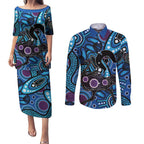 Emu NAIDOC 2024 Couples Matching Puletasi and Long Sleeve Button Shirt Aboriginal Art Style