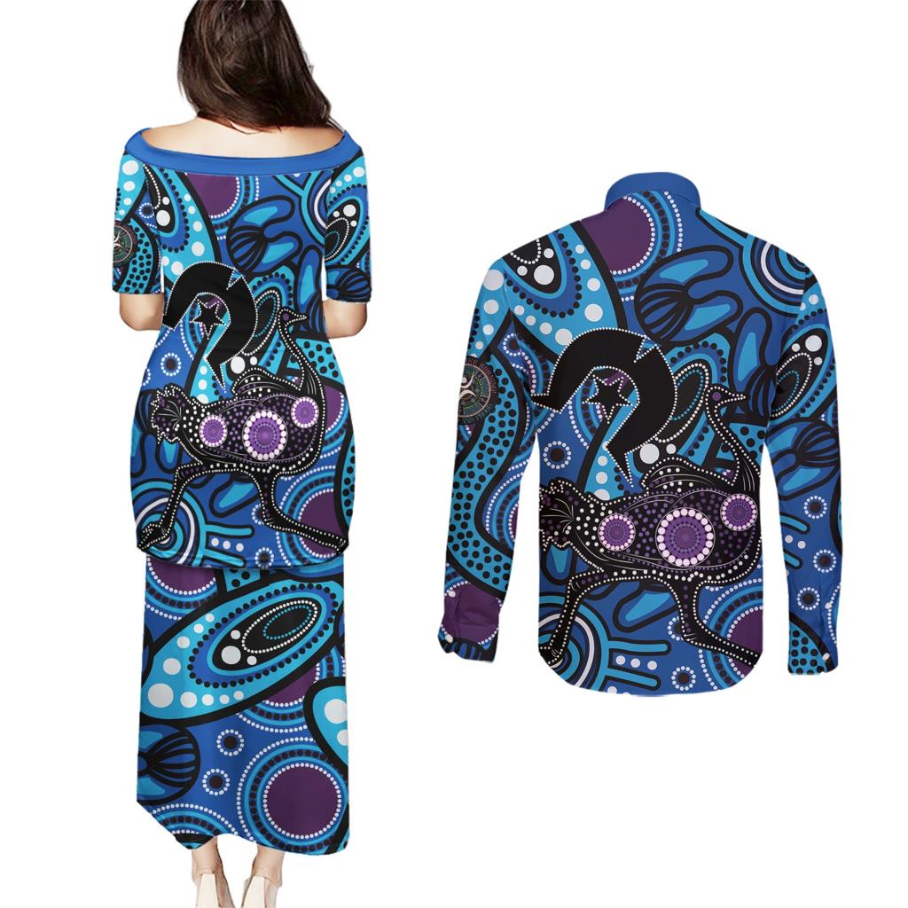 Emu NAIDOC 2024 Couples Matching Puletasi and Long Sleeve Button Shirt Aboriginal Art Style