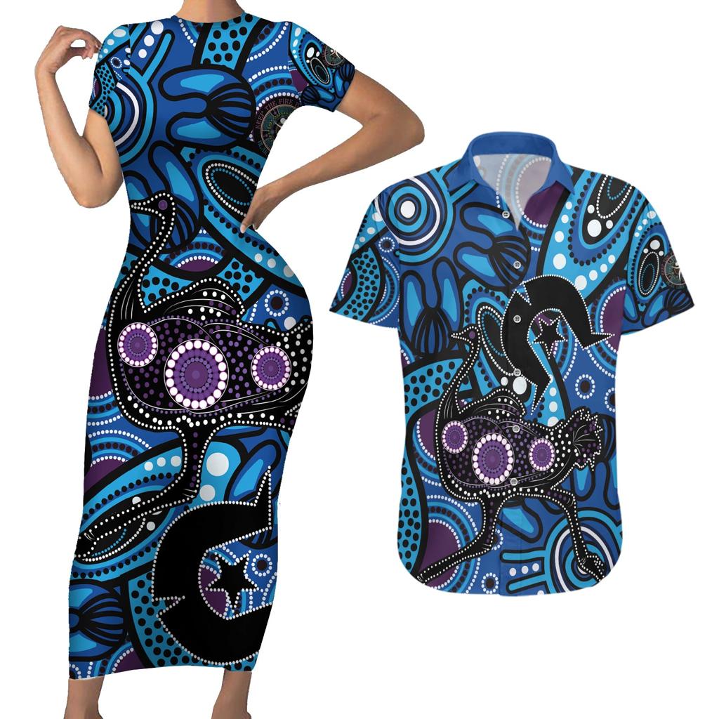 Emu NAIDOC 2024 Couples Matching Short Sleeve Bodycon Dress and Hawaiian Shirt Aboriginal Art Style
