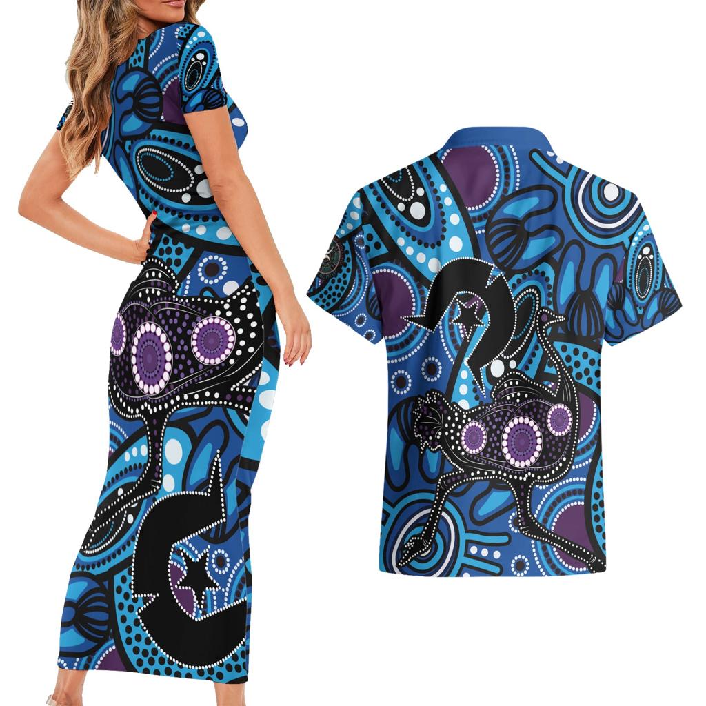 Emu NAIDOC 2024 Couples Matching Short Sleeve Bodycon Dress and Hawaiian Shirt Aboriginal Art Style