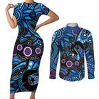 Emu NAIDOC 2024 Couples Matching Short Sleeve Bodycon Dress and Long Sleeve Button Shirt Aboriginal Art Style