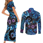 Emu NAIDOC 2024 Couples Matching Short Sleeve Bodycon Dress and Long Sleeve Button Shirt Aboriginal Art Style