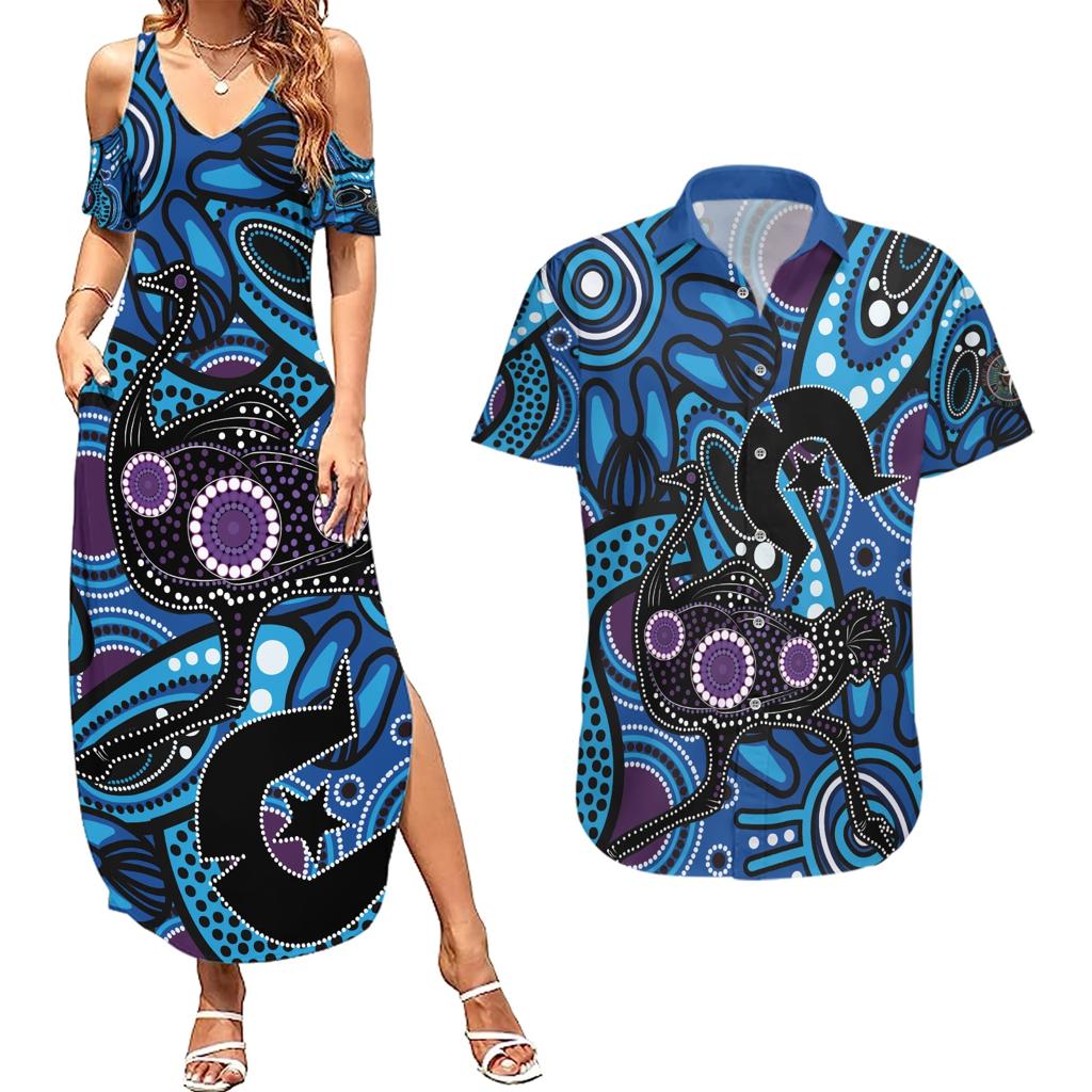 Emu NAIDOC 2024 Couples Matching Summer Maxi Dress and Hawaiian Shirt Aboriginal Art Style
