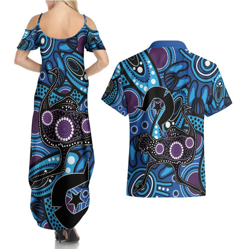 Emu NAIDOC 2024 Couples Matching Summer Maxi Dress and Hawaiian Shirt Aboriginal Art Style