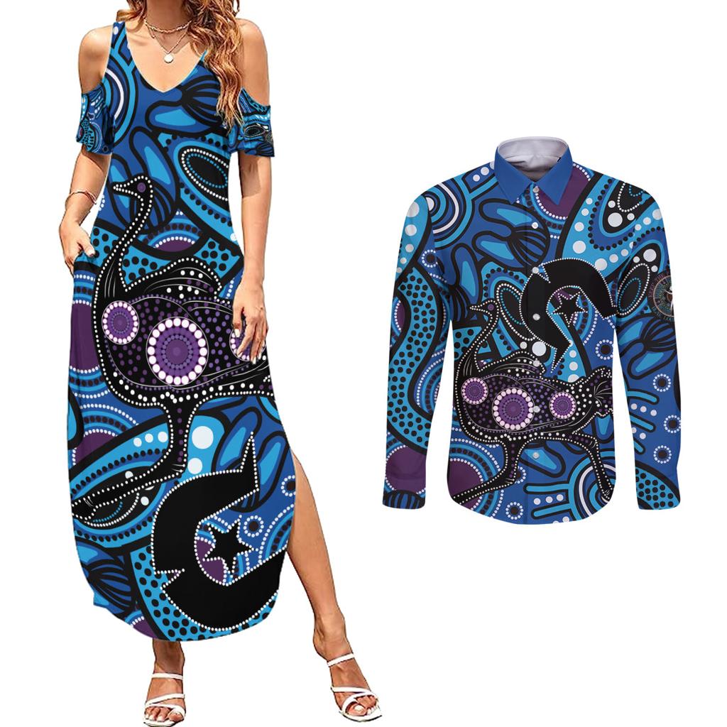 Emu NAIDOC 2024 Couples Matching Summer Maxi Dress and Long Sleeve Button Shirt Aboriginal Art Style