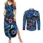 Emu NAIDOC 2024 Couples Matching Summer Maxi Dress and Long Sleeve Button Shirt Aboriginal Art Style
