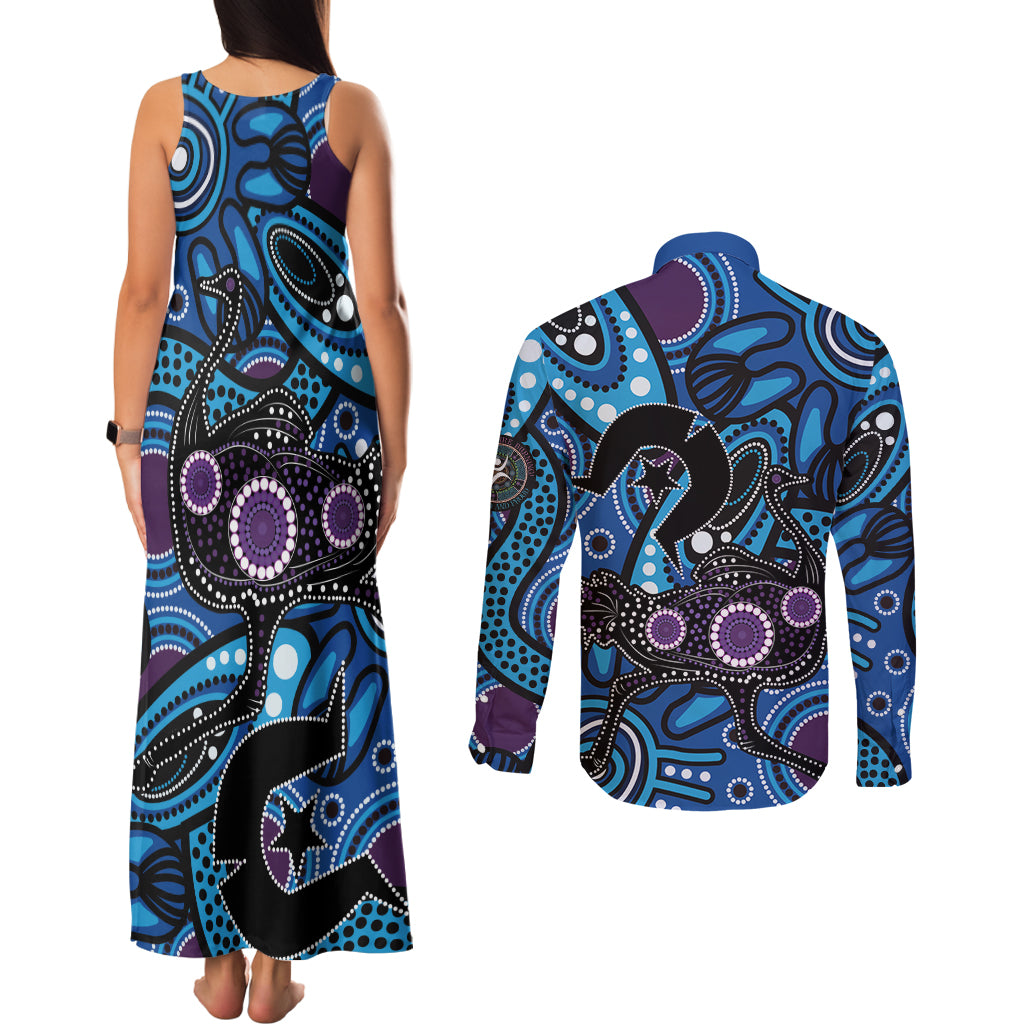Emu NAIDOC 2024 Couples Matching Tank Maxi Dress and Long Sleeve Button Shirt Aboriginal Art Style