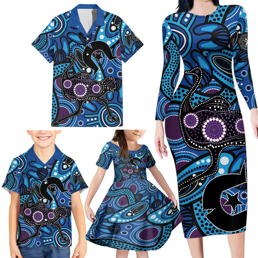 Emu NAIDOC 2024 Family Matching Long Sleeve Bodycon Dress and Hawaiian Shirt Aboriginal Art Style