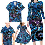 Emu NAIDOC 2024 Family Matching Long Sleeve Bodycon Dress and Hawaiian Shirt Aboriginal Art Style