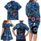 Emu NAIDOC 2024 Family Matching Long Sleeve Bodycon Dress and Hawaiian Shirt Aboriginal Art Style