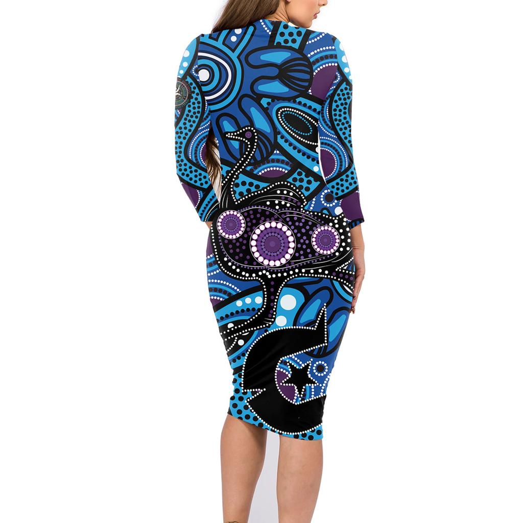 Emu NAIDOC 2024 Family Matching Long Sleeve Bodycon Dress and Hawaiian Shirt Aboriginal Art Style