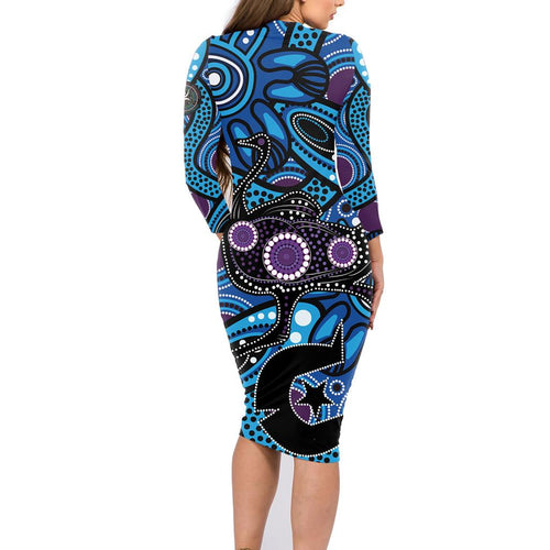 Emu NAIDOC 2024 Family Matching Long Sleeve Bodycon Dress and Hawaiian Shirt Aboriginal Art Style