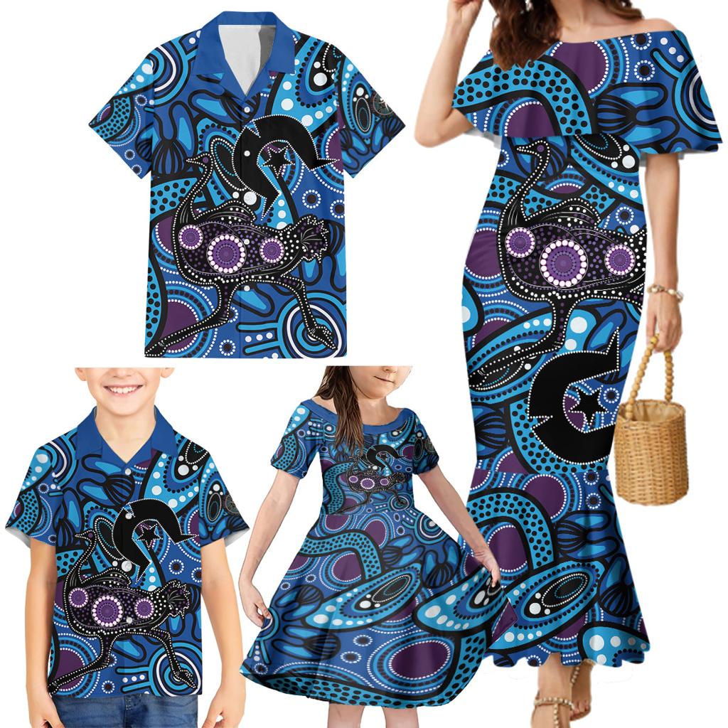 Emu NAIDOC 2024 Family Matching Mermaid Dress and Hawaiian Shirt Aboriginal Art Style