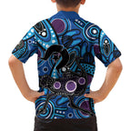 Emu NAIDOC 2024 Family Matching Off The Shoulder Long Sleeve Dress and Hawaiian Shirt Aboriginal Art Style